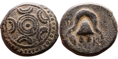 Ancient Greek coin of Alexander III - Macedonian Shield and Helmet